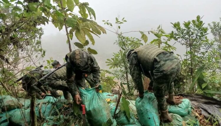 Militares hallan 300 sacos de material mineralizado en el sector Mina Vieja