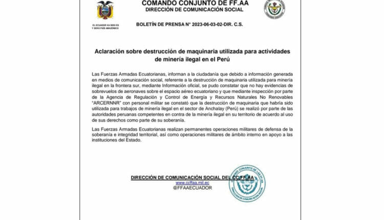 FF.AA se pronuncia sobre destrucción de maquinaria en frontera sur