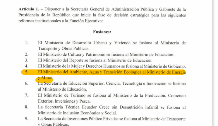 Ministerio de Energía, Minas y Petróleo absorbe a Ambiente