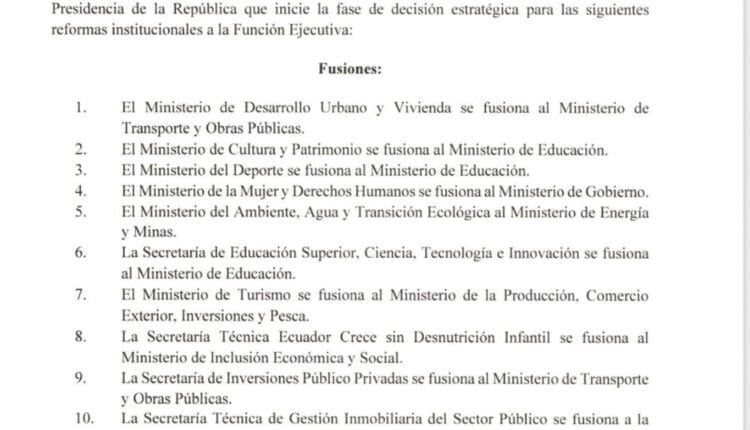 Daniel Noboa inicia reestructuración del Ejecutivo con fusiones de ministerios y secretarías